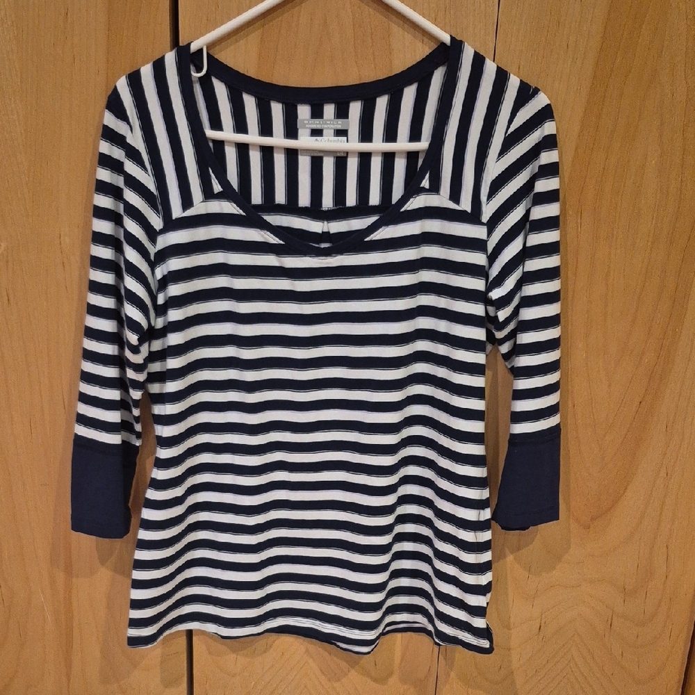 Columbia Navy & White Striped Scoop Neck Long Sleeve Top